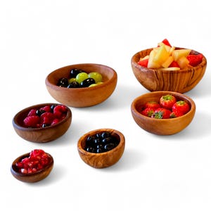 Set of 6 Small Olive Wood Bowls | Handcrafted Rustic Snack Bowls | Natural Wooden Dip Dishes | Sustainable Kitchenware Set