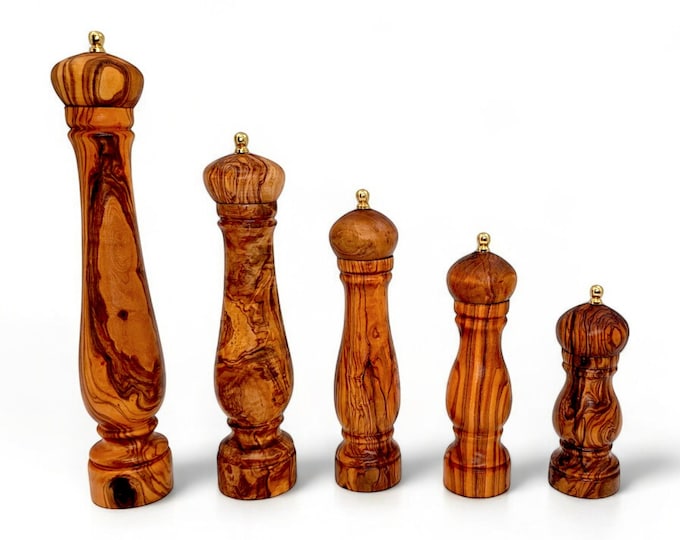 Handmade Olive Wood Salt and Pepper Mill: Adjustable Metal Grinder
