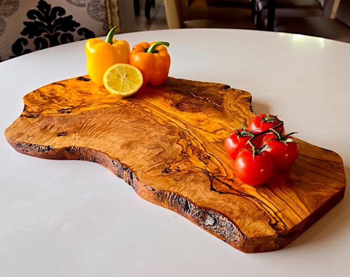 Rustic Olive Wood Charcuterie Board: Raw Edge Serving Platter