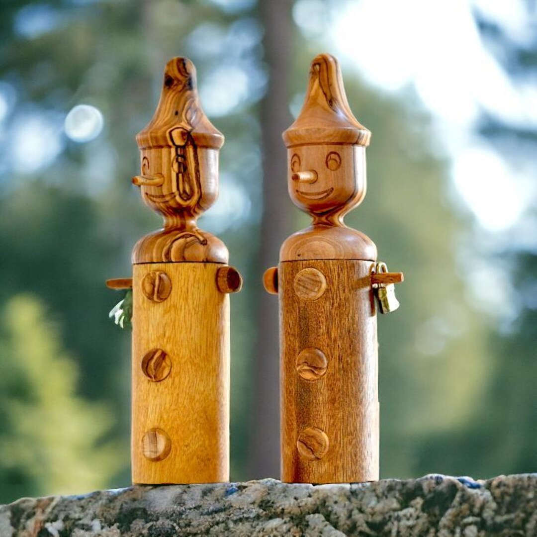 Olive Wood Pinocchio Money Box | Hand Carved Wooden Coin Bank | Rustic ...