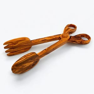 Olive Wood Salad Tongs | Handcrafted Wooden Serving Tongs | Rustic Kitchen Utensils | Handmade Olive Wood Server