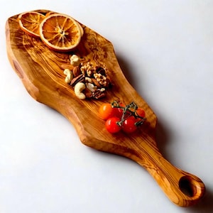 Personalized Olive Wood Cutting Board with Handle: Engraved Charcuterie Board