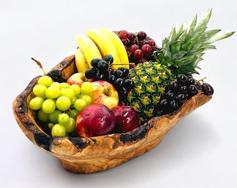 Handmade Olive Wood Fruit Bowl: Rustic Wooden Bread Basket
