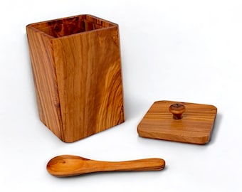 Handcrafted Olive Wood Spice Box with Lid: Rustic Kitchen Storage