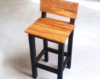 Taburete de bar de madera de olivo hecho a mano / Silla rústica de cocina