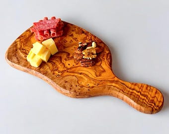 Olive Wood Cutting Board with Handle | Natural Cheese Tray | Handcrafted Charcuterie Platter