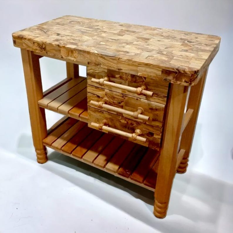 Handmade Olive Wood Butcher Block Table | Rustic Kitchen Island - Etsy
