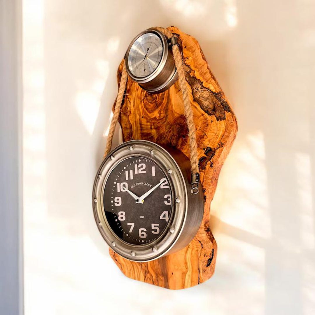 Team Roping Wall Clock Stainless Steel Finish Rope Wall Clock With Olive Wood Base | Nautical ...