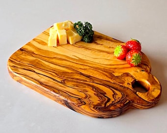 Handcrafted Olive Wood Cutting Board with Handle: Cheese & Charcuterie Serving