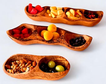 Handmade Olive Wood Antipasti Dish: Rustic Section Serving Bowl