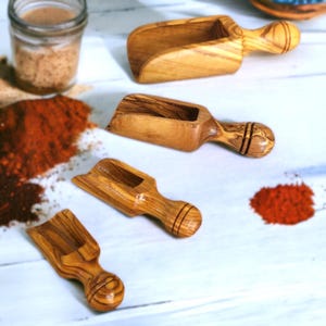 Handmade Olive Wood Spice Scoop | Rustic Kitchen Utensil