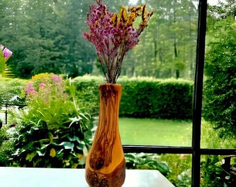 Handgjord trävas för torkade blommor | Blomhållare i naturligt trä | Rustik heminredning