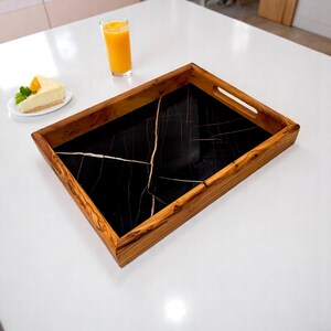 Olive Wood & Marble Serving Tray: Handmade Vanity Decor