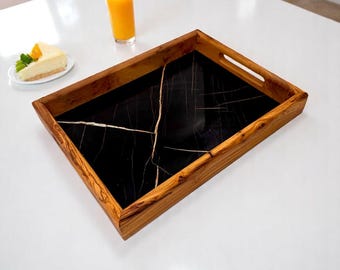 Olive Wood & Marble Serving Tray: Handmade Vanity Decor