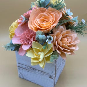 Elegant Sola Wood Flower Arrangement in Distressed Wooden Box
