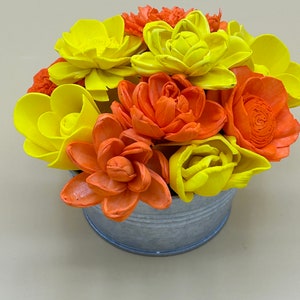 Bright Sola Flower Arrangement in Metal Bucket