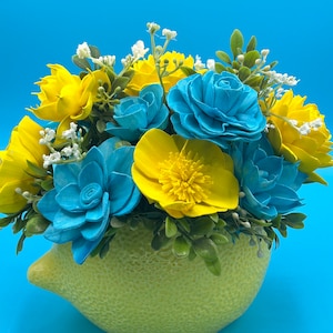 Bright and Cheerful Sola Wood Flower Arrangement in Lemon-Shaped Ceramic Planter