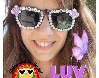 PURPLE LUV BUG diseño personalizado brillante gema gafas de sol blingy