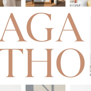 May include: A close-up of the word "AGATH" in a light brown color on a white background.