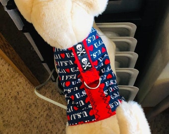 XS Chihuahua Harness Vest Clothing Red White Blue Love Skulls