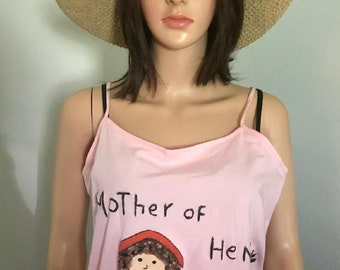 Womens Spaghetti Strap Tank Shirt XL/XG Mother of Hens Cartoon Hand Painted