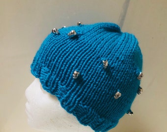 HOT SALE Beaded Skulls Beanie Hand Knit Handmade Acrylic Yarn