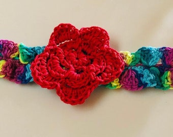 Crochet Red Flower Headband Christmas Gift for your girl or Lady