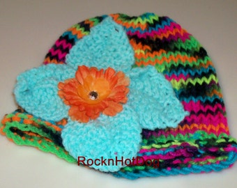 Baby Girl Hat - Multiple Colors -Newborn - Hats- Size 3 months - Hand Knit - Star Power