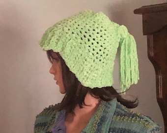 SUPER SALE Eight Dollars Beanie Chenille Ponytail Hat Bright Green Teens