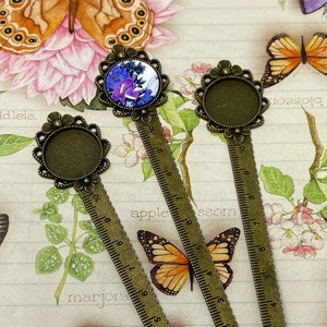 5 Floral Blank Antique Bronze Cabochon Metal Ruler Bookmark Mother&#39;s Day Gift Ideas - Measuring Tool Bible Markers Plant Measuring Markers