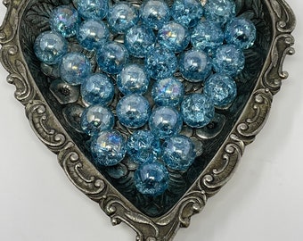 Sparkling Baby Blue Iridescent Hand Crackled Glass Marbles for Decor