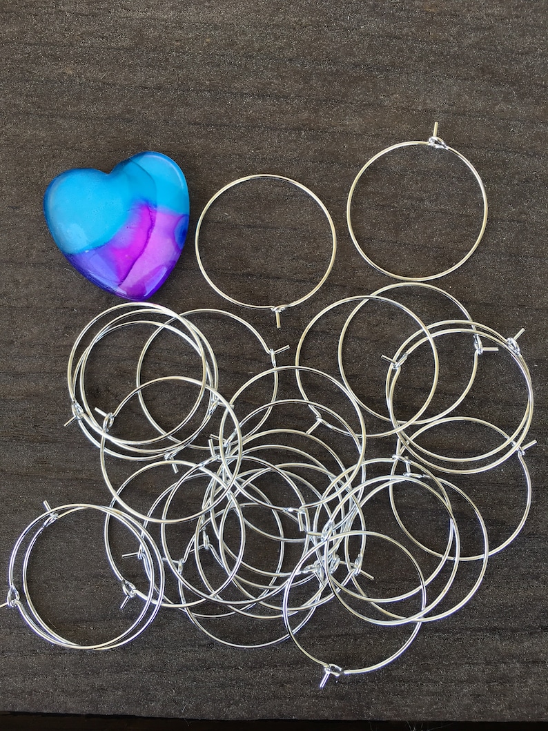 200 Silver-plated Brass 25mm Beading Hoop Beaded Wine Glass Charms Wire
