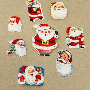 8 Vintage Christmas Seals Stickers for Crafts Gummed Seals - Ephemera Santa Face Ornament