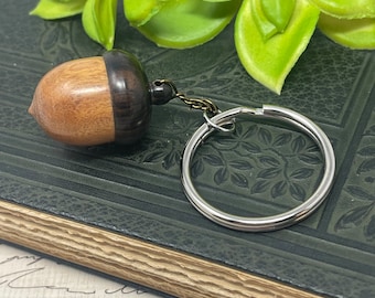 1 Wooden Ebony Acorn Nut Keepsake Key Chain Wish Box - Acorn Locket for Mother's Day Charm Box Nutty Keychain Key Ring