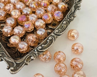 Iridized Soft Valentine Pink Hand Crackled Glass Marbles for Decor or Gift 20 pcs - Baked Marbles