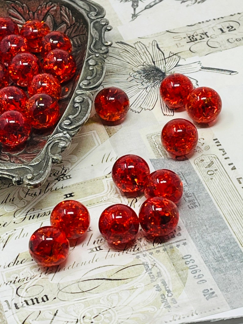 5 Ruby Red Sparkly 16mm Crackled Glass Marbles for Decor Hand Crafted Gift image 5