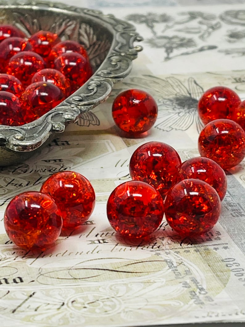 5 Ruby Red Sparkly 16mm Crackled Glass Marbles for Decor Hand Crafted Gift image 1