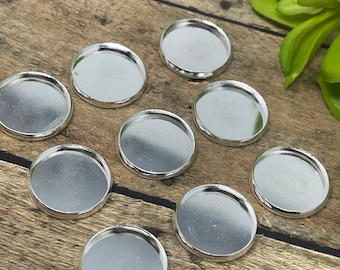 50 Silver Plated Bezel Settings Trays Blanks - Great for Fridge Magnets - Hair Piece Settings 16mm