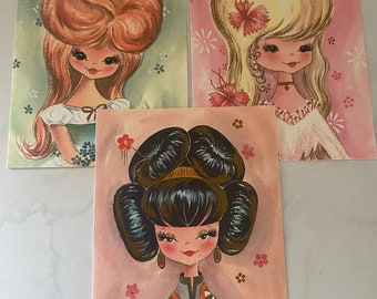 3 Vintage MCM A Sunshine Greeting Cards 1950's Hairdo Paper Crafts - Gift Ideas Scrapbooking