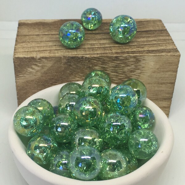 Iridized Peacock Vintage Crackled Glass Marbles Green - 20 pieces Cracked Baked - Orbs Pendant Making