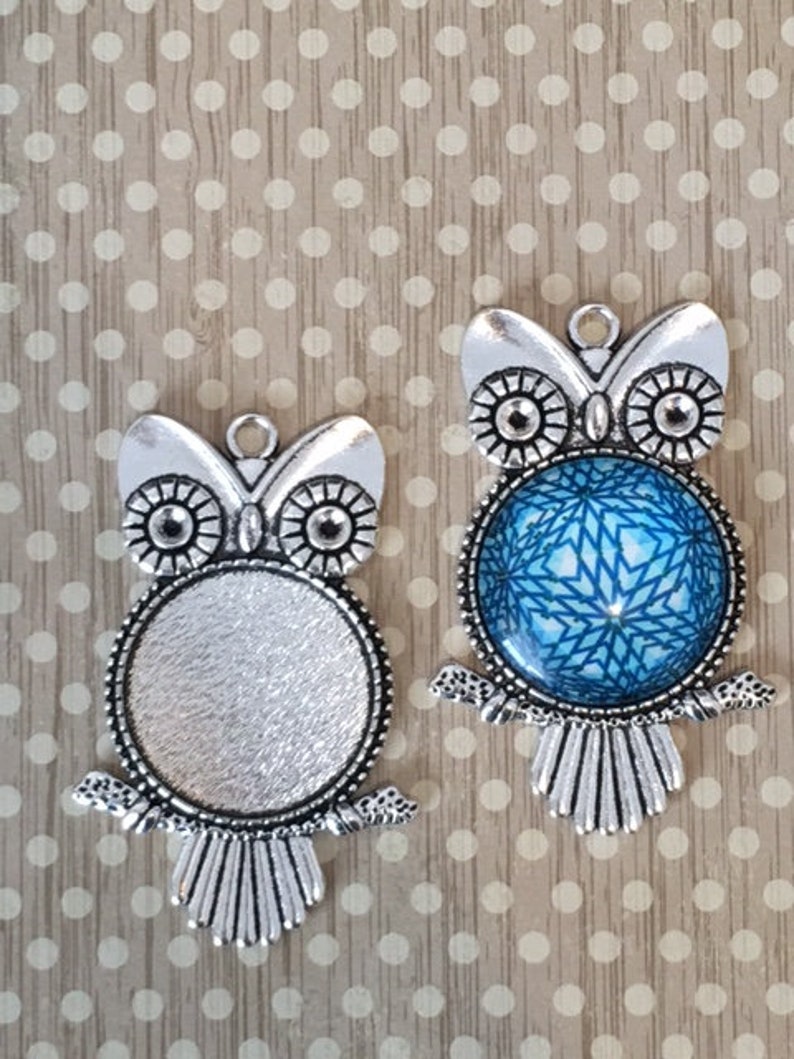 10 Large Antique Silver Owl Pendants 25mm Setting 1 inch DIY Jewelry Setting Cabochons 55mm x 30mm x 2mm Blanks