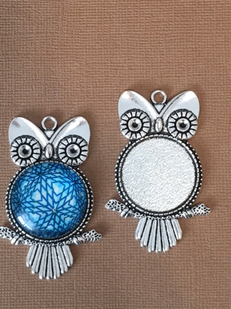 10 Large Antique Silver Owl Pendants 25mm Setting 1 inch DIY Jewelry Setting Cabochons 55mm x 30mm x 2mm Blanks