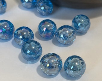 Sparkling Baby Blue Iridescent Hand Crackled Glass Marbles for Decor - 20 Pieces of 16mm Baked Fried Marbles