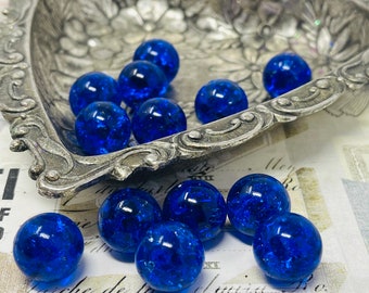 20 Blue Sapphire Hand Crackled Glass Marbles for Decor Gift Pendant Making