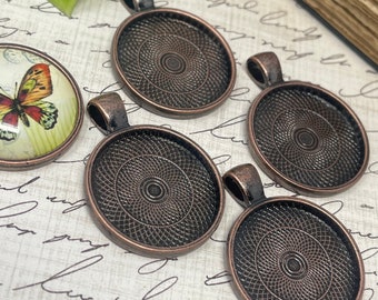 40 Round Pendant  Bezels Antique Copper 25mm 1 inch Sturdy Settings Alloy Trays - Gift Making Ideas