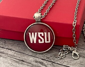 WSU College Glass Tile Pendant Necklace - Graduation Gift - Cougars Jewelry