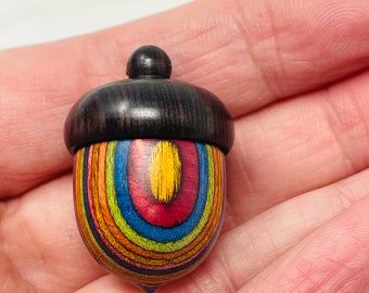 1 Wooden Rainbow Ebony Acorn Nut Keepsake Pendant - Wish Box - Acorn Locket Urn or Remembrance Gift - Keepsake Secret Canister