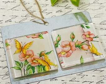 2 Spring Butterfly Pink Fridge Glass Magnet Gift Set Butterfly Mother’s Day Gift
