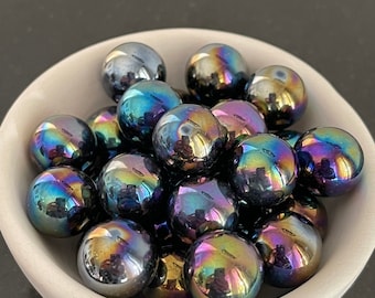 14mm Blue Purple Oily Glass Marbles - 20 pieces Carnival Glass Style - Iridescent