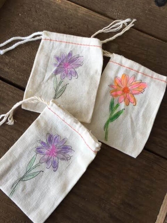 Items similar to 12 Colored Flower Floral Small Hand Stamped Natural